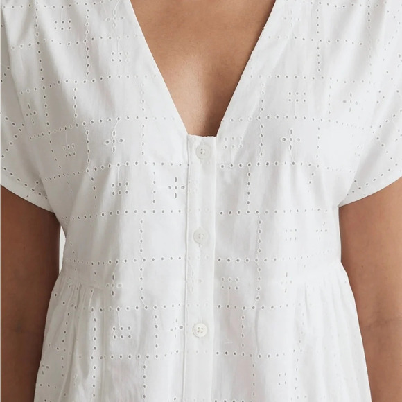 Madewell Button Front V-Neck Mini Dress White - Picture 4 of 7
